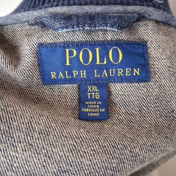 Ralph Lauren Men Denim Baseball Varsity Polo Logo Snap Front Jacket Size XXL - Picture 9 of 11